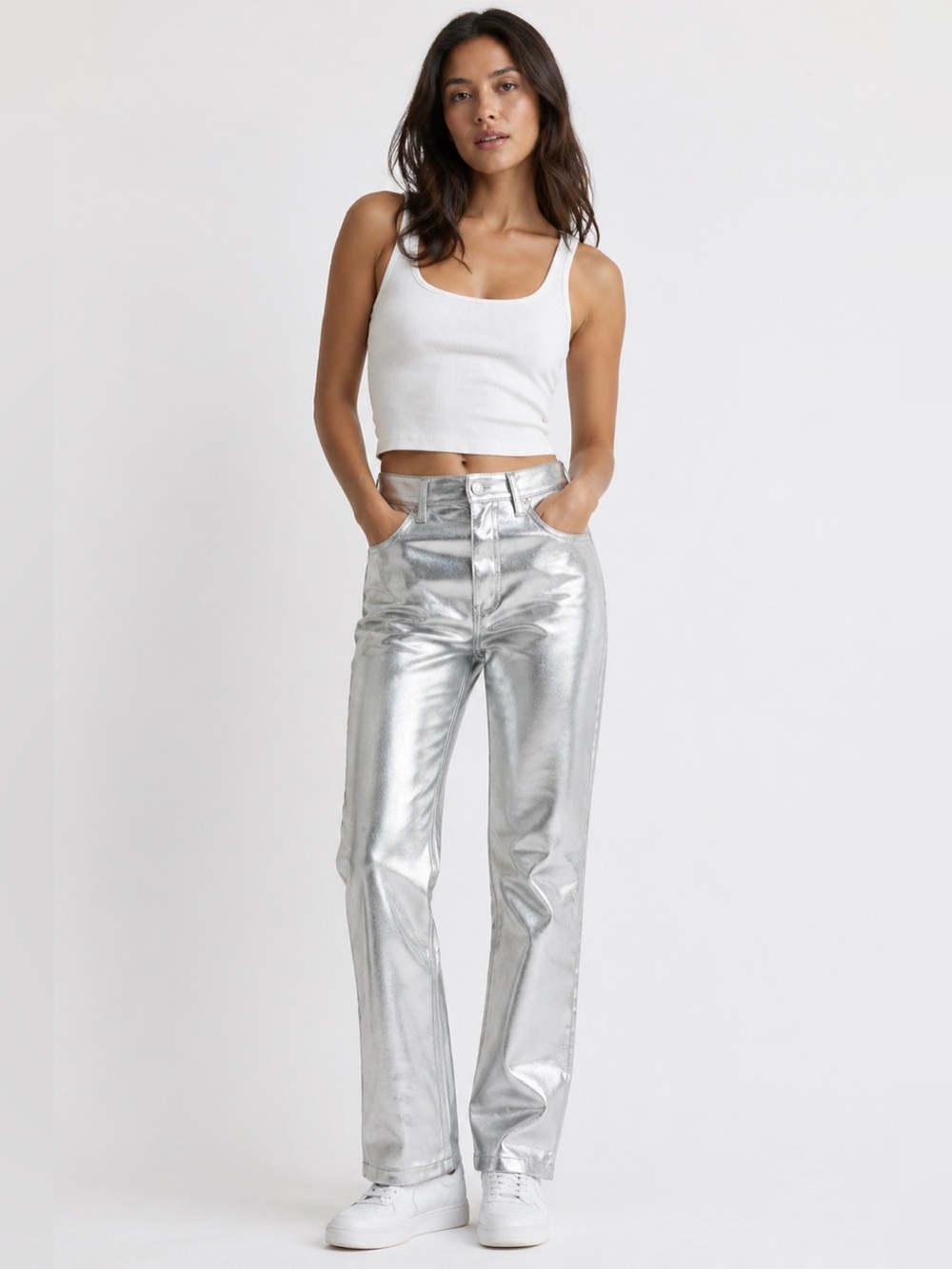 NWT Abercrombie & Fitch Metallic The 90s Straight Ultra High Waist Jeans - 25/0